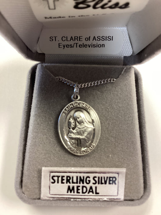 St. Clare of Assisi Sterling Silver Medal with 18 inch chain