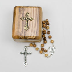 Olive Wood Rosary in Olive Wood Box with Classic Cross