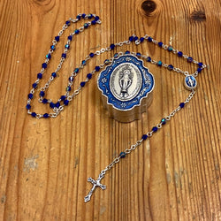 Blue Enamel Rosary with Metal Case