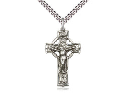 Celtic Crucifix Sterling Silver Medal with 24” Chain