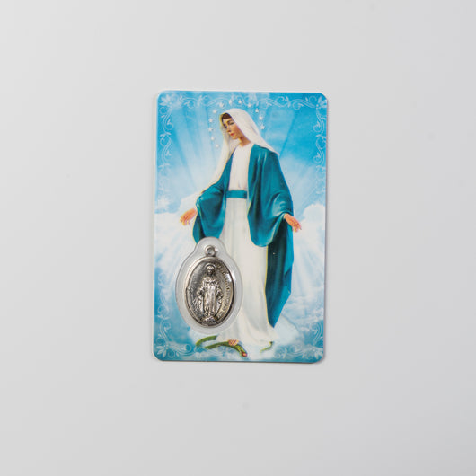 Hail Mary Prayer Card With Miraculous Medal