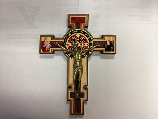 St. Benedict Olive Wood Crucifix painted