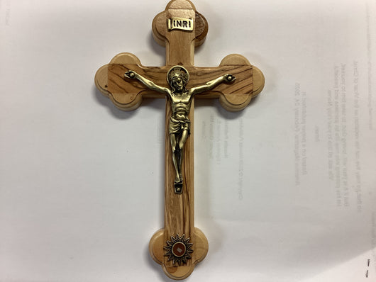 Olive Wood Crucifix 7 3/4 in. With Relic and Bronze Corpus