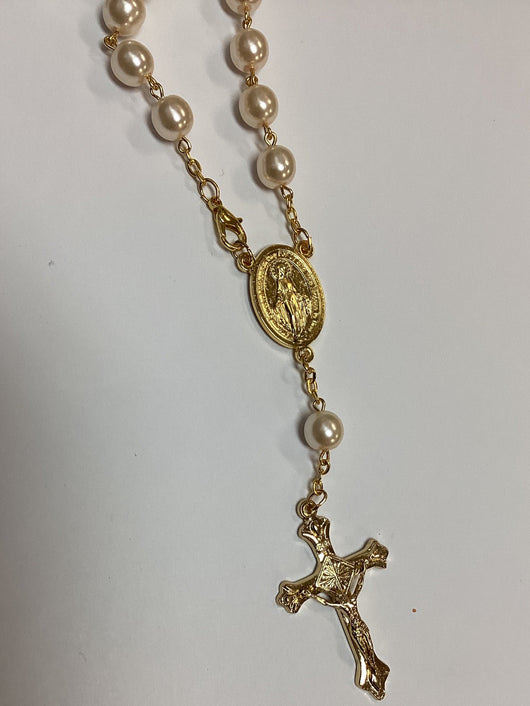 Auto Decade Rosary - Cream, Gold