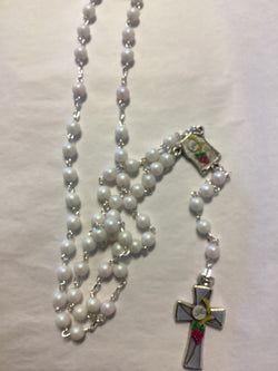 First Communion Frosted White Rosary
