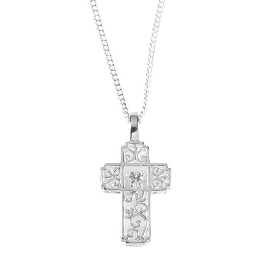 Silver Plated Heart Cross - 18 inch Chain