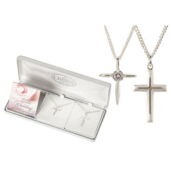 25th Anniversary Cross Necklaces - Silver Plated with 18 and 20 inch Chains