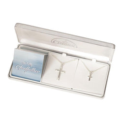 Godfather and Child Cross Necklaces - Silver Plated with 18 and 13 inch Chains