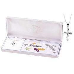 First Communion Cross Necklace - Silver Plated with 16 inch Chain