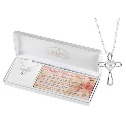 Mother of the Groom Heart Cross Necklace - Silver Plated with 18 inch Chain