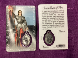Saint Joan of Arc Prayer Card with Embossed Medal