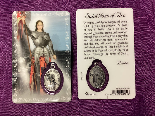 Saint Joan of Arc Prayer Card with Embossed Medal