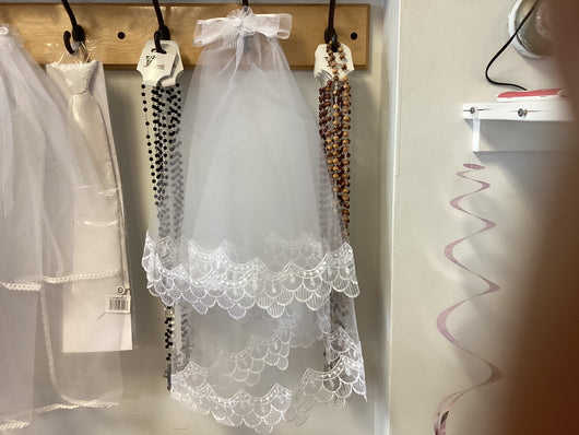 First Communion Veil 2 tier and Lace Edging With Comb