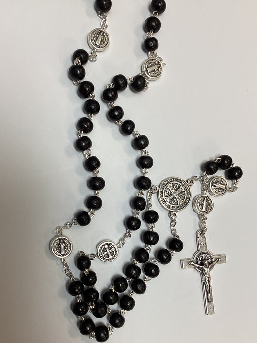 St. Benedict Rosary - Black Wood Beads