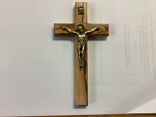 Olive Wood Crucifix 6 in. Bronze Corpus 3 in.