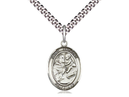 Saint Anthony of Padua Sterling Silver Oval Medal with 24” Chain