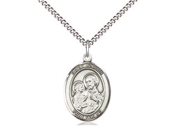 St. Joseph Sterling Oval Medal With 18” Light Curb Chain