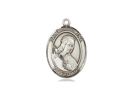 St. Philomena Sterling Oval Medal With 18” Light Curb Chain