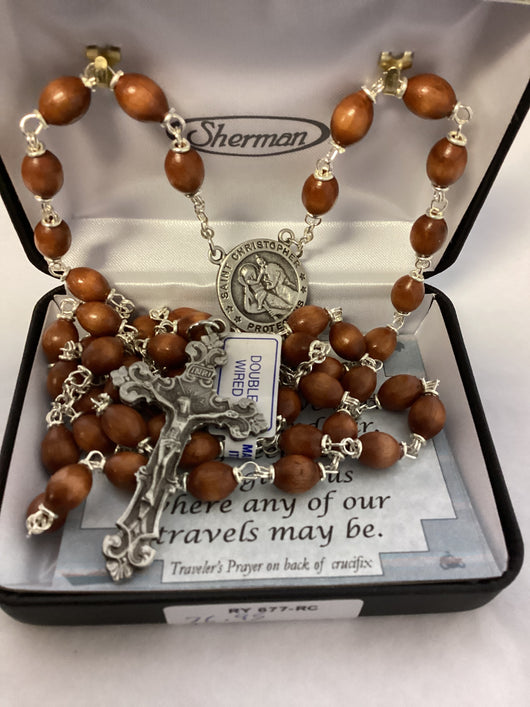 Brown Wood Bead Travelers Rosary Boxed