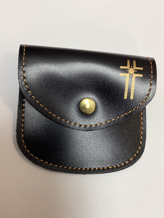 Black Rosary Pouch with Gold Stitch and Cross