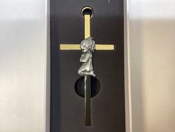 Brass Cross with Praying Girl