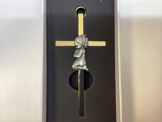 Brass Cross with Praying Girl