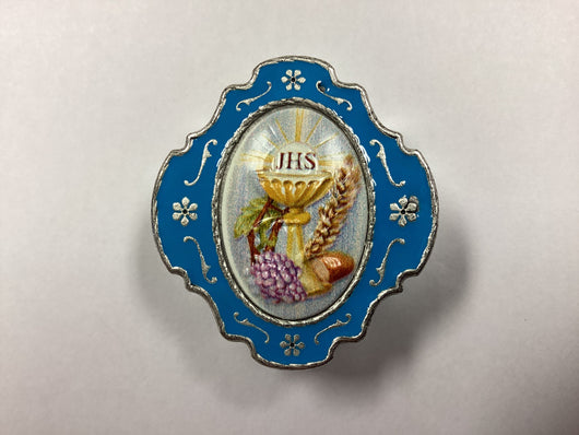 Rosary Case First Communion Metal Blue
