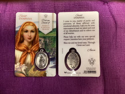 Saint Dymphna Saint of Anxiety and Mental Health Prayer Card with Medal