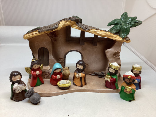 Polyresin Nativity, 5”, with Stable