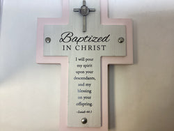 Baptized in Christ Cross - Pink With Silver Cross and Scallop Shell