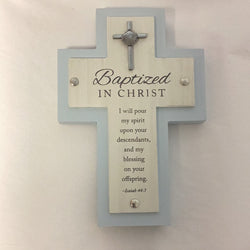 Baptized in Christ Cross - Blue With Silver Cross and Scallop Shell