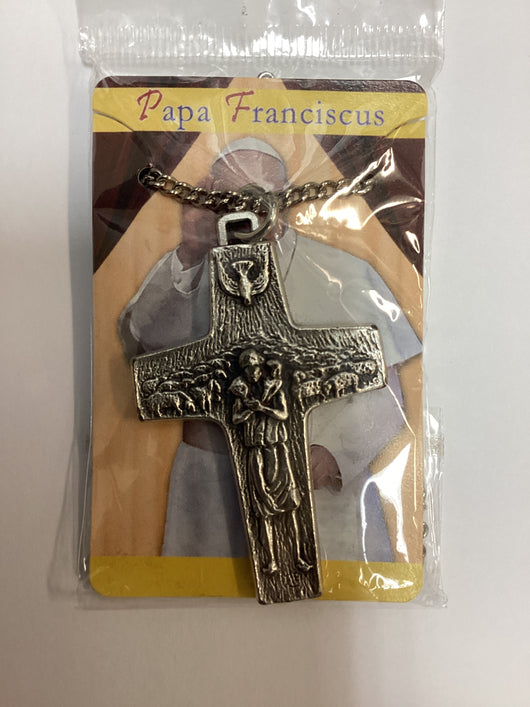 Pope Francis 2” Pectoral Cross on 20 in. Stainless Steel Chain