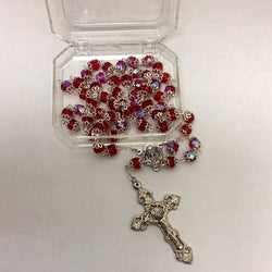 Glass Ruby Rosary,  7mm, with a Box