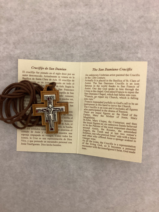 Wood Necklace San Damiano Crucifix and Cord