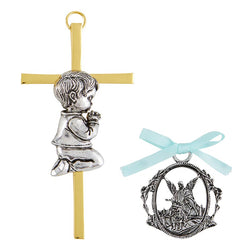 Cross With Boy & Guardian Angel Crib Medal