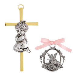 Cross With a Girl & Guardian Angel Crib Medal