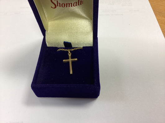 Brass Plated Gold Cross 1 in. With Chain