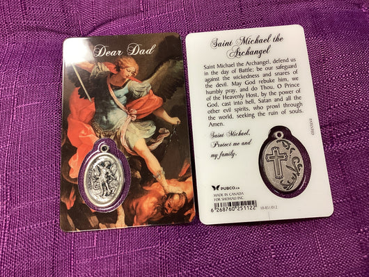 Saint Michael with Embedded Medal Prayer Card - Dear Dad