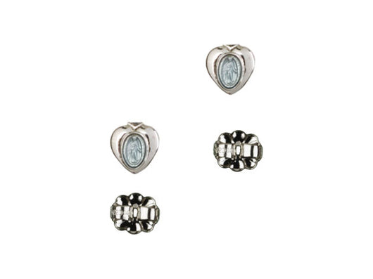 Blue Miraculous Medal Sterling Silver Post Earrings