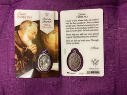 Saint Padre Pio Patron Saint of Pain and Healing Card with Medal