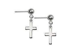 Ballpost Cross Sterling Silver Dangle Earrings