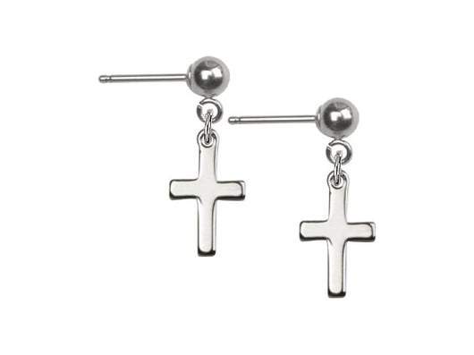 Ballpost Cross Sterling Silver Dangle Earrings