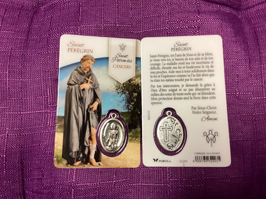 Saint Peregrin - Saint Patron des Cancers Carte de Priere avec Medaille Integree