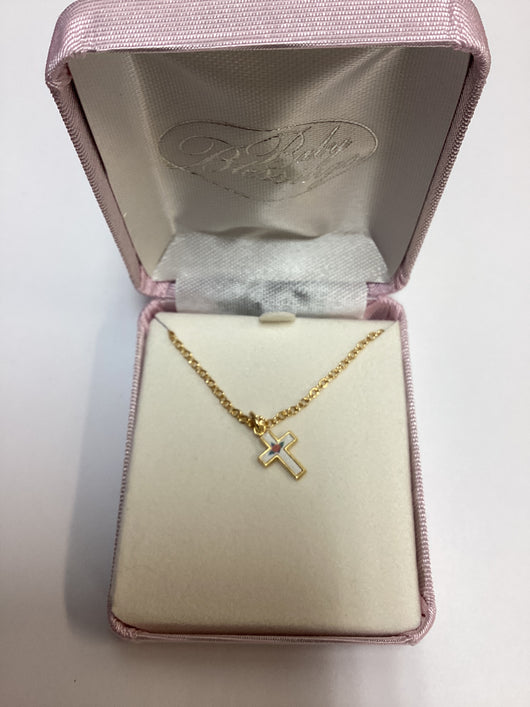 Cloisonné Baby Cross with Pink Rose