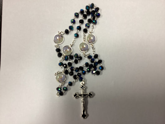Rosary First Communion Black Glass Beads