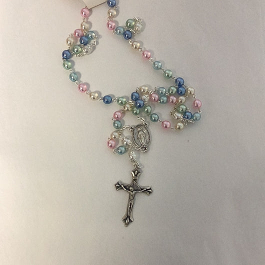Pearl Rosary Multi-coloured on Silver