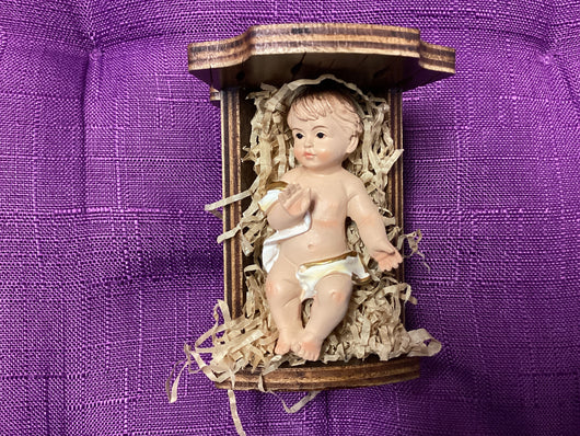 Baby Jesus in Walnut Cradle for Nativity Scene