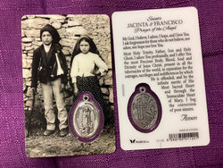 Saints Jacinta & Francisco Prayer Card with Embossed Lady of Fatima Medal