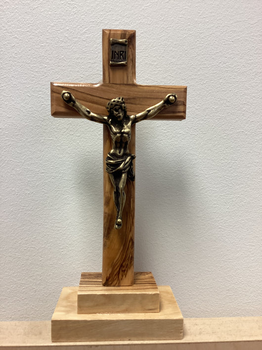 Olive Wood Crucifix 5” with Base and Bronze Corpus