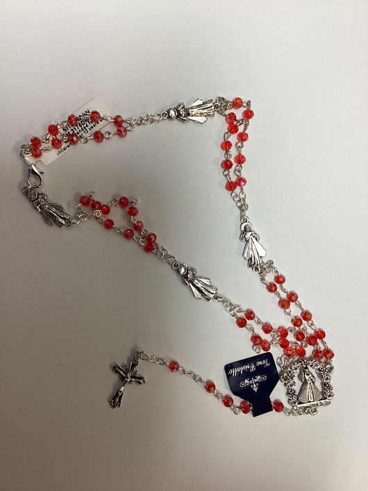 Rosary Necklace - Red Crystal, Divine Mercy